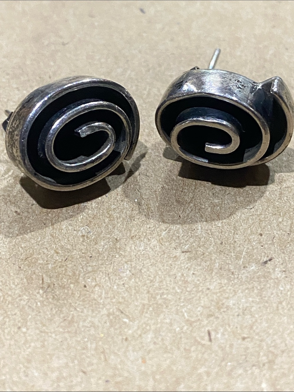 Sterling Silver Earrings Mexico Modernist Spiral